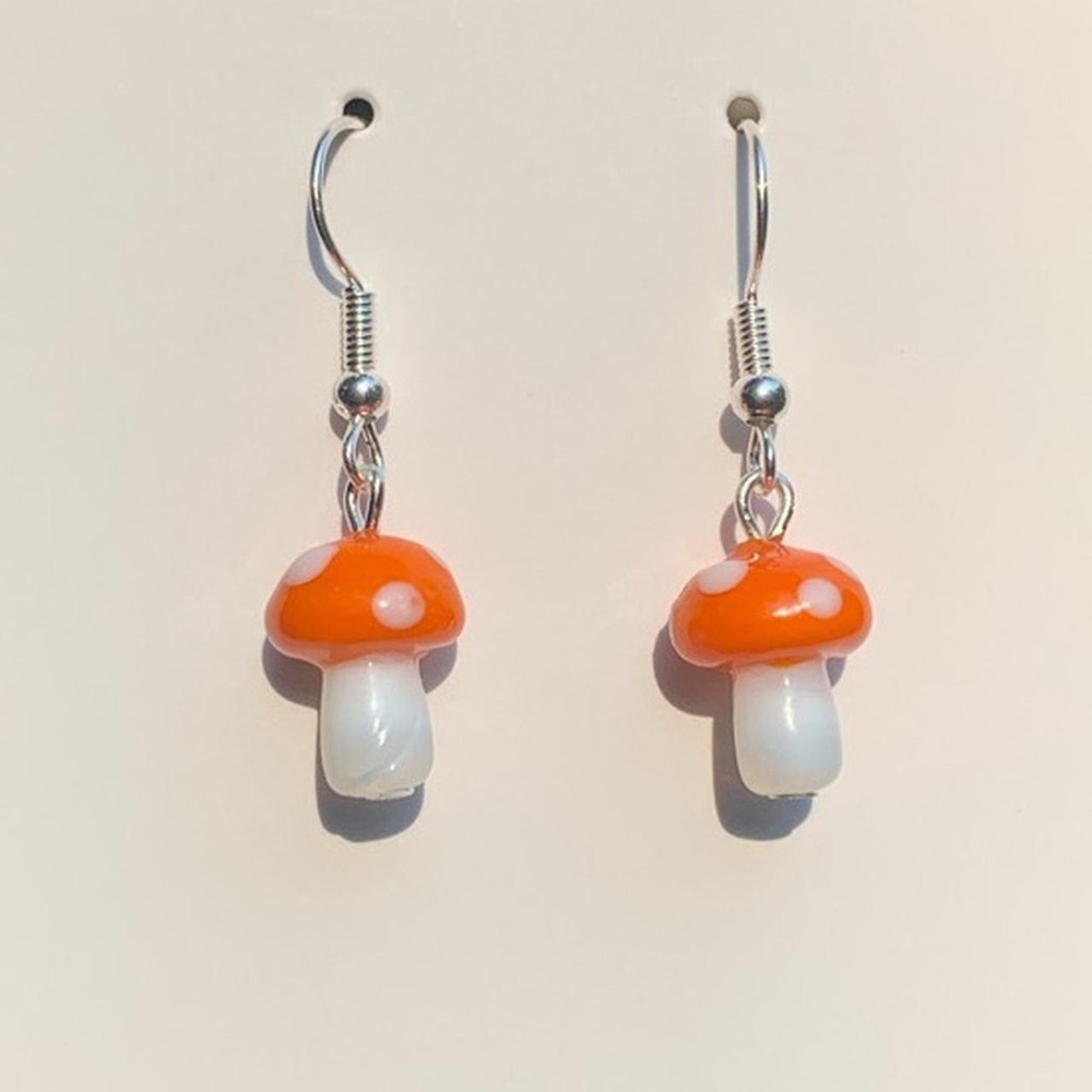 Handmade Glass Mushroom Earrings